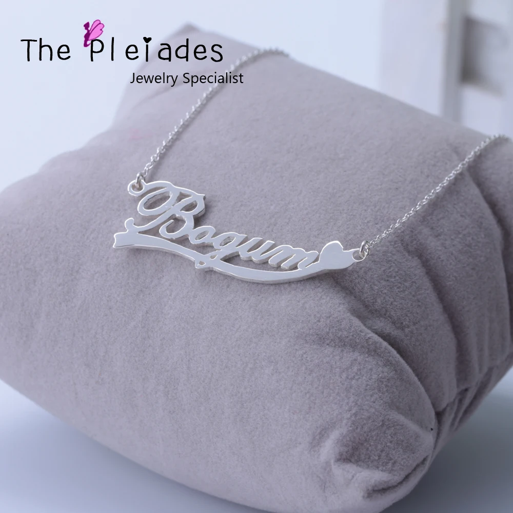 

Solid Silver Custom Name Necklace with Heart Lace Personalized Nameplate Pendant Custom Design Jewelry DIY Gift For BBF