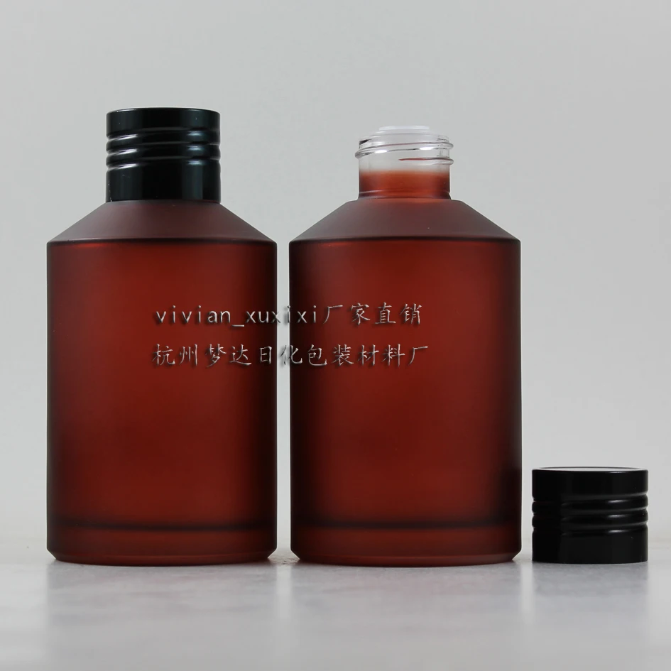 20pcs 200ml round rose red frosted lotion bottle with black screw cap