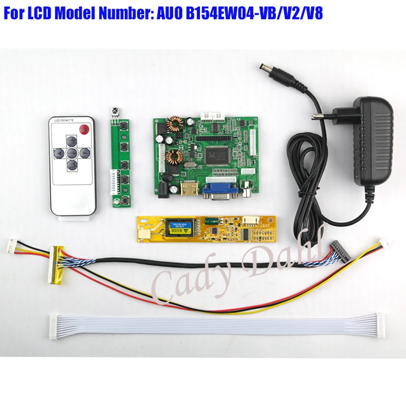 

HDMI VGA 2AV Audio Video Controller Board + Inverter + Lvds Cable + Remote for B154EW04 VB V2 V8 1280x800 1ch 6 bit LCD Panel