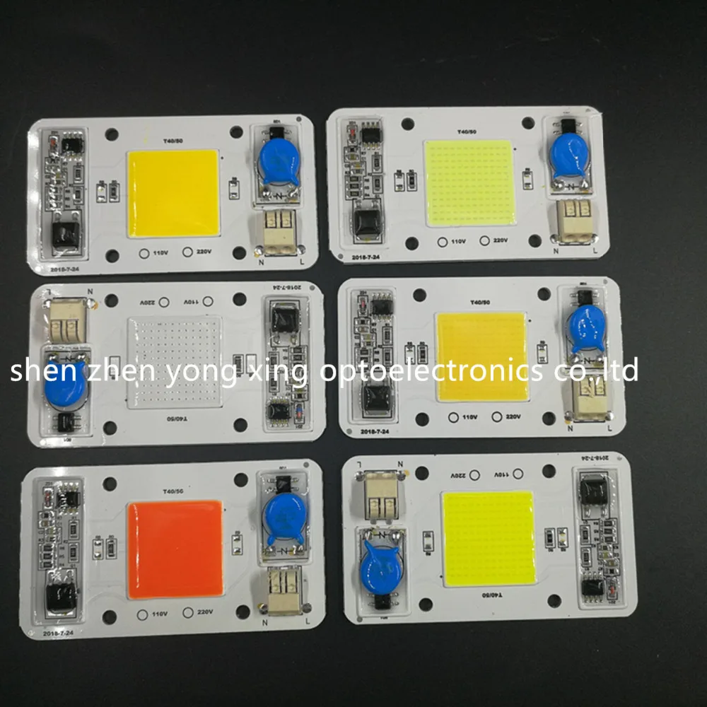 

10PCS 50W 110V 220V COB High Power led chip built-in driver white LED, Full Spectrum LED Royal blue Warm white