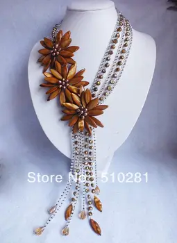 

GIRLS & PRINCESS GIFT MULTI SHELL FLOWERS PEARL NECKLACE +CTYSTAL BEADS BY HAND SHELL SET MP-8445224D