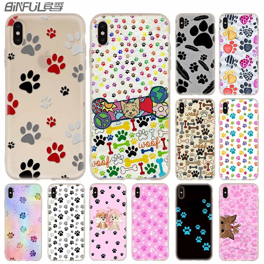 

Cases Silicone soft Cover for iPhone 11 Pro X XS Max XR 6 6S 7 8 Plus 5 4S SE dog footprint Paw Pattern printing