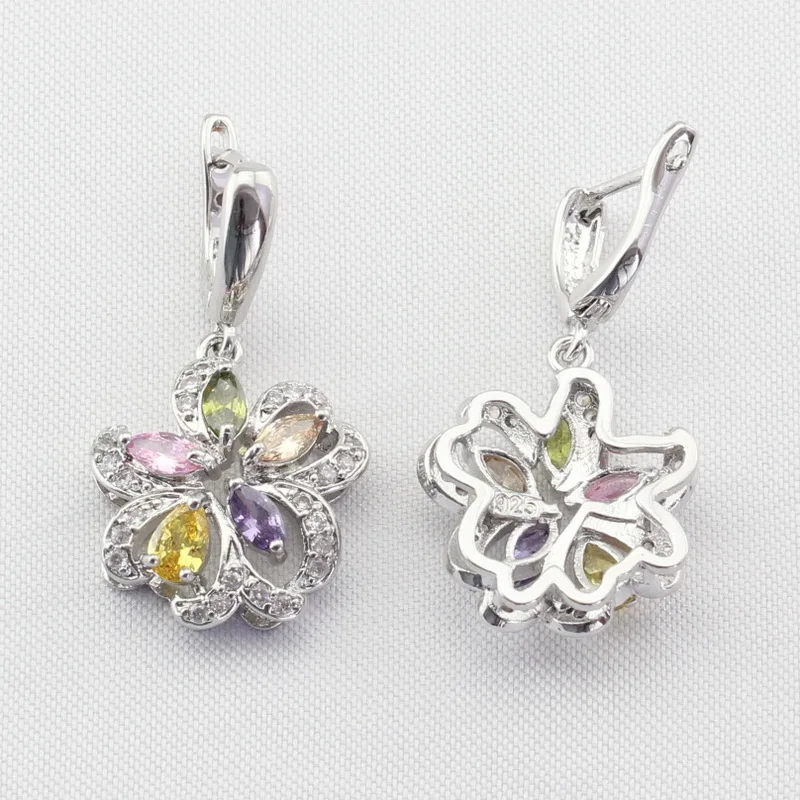 Разноцветные камни кубический цирконий серебряный цвет Ювелирные наборы для женщин ожерелье серьги кольцо браслет подарочная коробка WPAITKYS