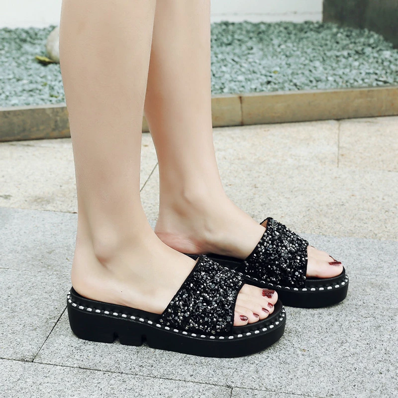 black bling wedges