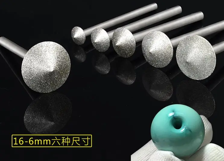 

12pcs 3mm Shank 6-16mm Apple Round Chamfered Grinding Head Coarse/Fine Sand Diamond Emery Jade Stone Wax Agate Round Hole