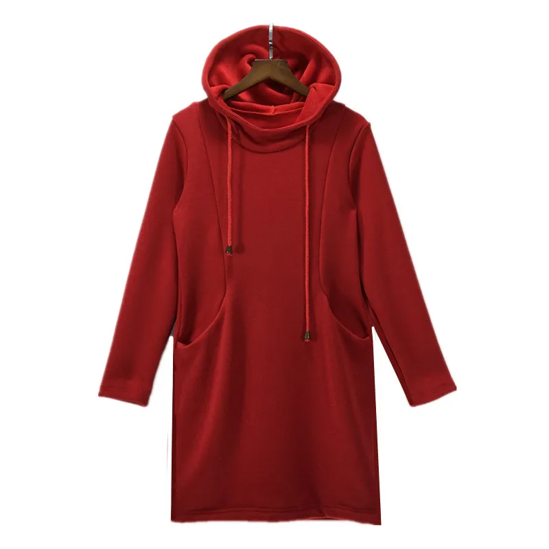 Большие размеры XS-5XL 6XL, осенняя Женская хлопковая куртка с капюшоном, утепленная бархатная зимняя Толстовка с длинным рукавом, корейский стиль, толстовки - Цвет: Красный