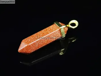 

Natural Gold Sand Gems Stones Hexagonal Pointed Healing Reiki Chakra Gold Pendant Beads Necklace Earrings Jewelry 10Pcs/Pack