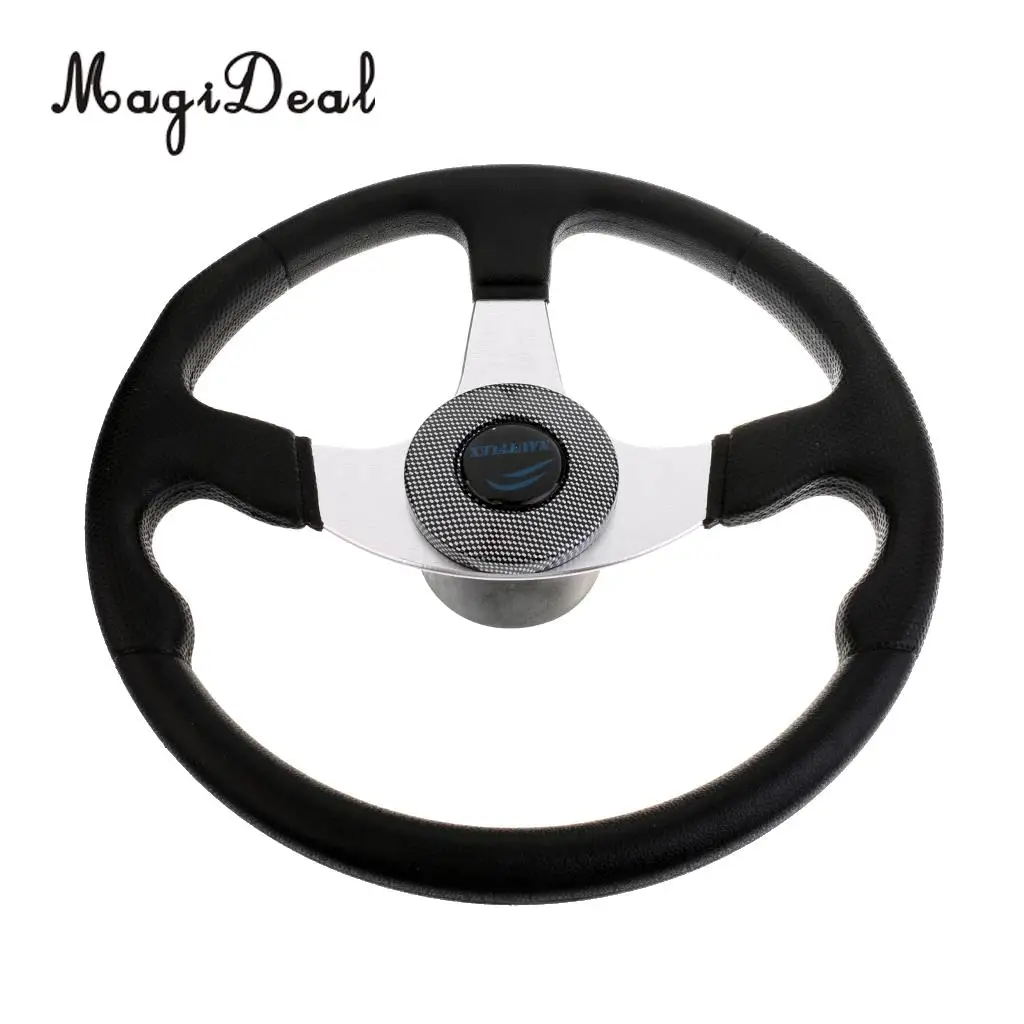 MagiDeal Heavy Duty 34cm Aluminum Alloy Marine Boat Steering Wheel 3 Spoke 3/4' Shaft for Dinghy Vessels Yacht Pontoon Boat Acce