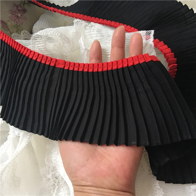Красный и черный цвет оборки шифрование утолщение кружево отделка шифон плиссированная юбка маятник давление рукава аксессуары для футболок