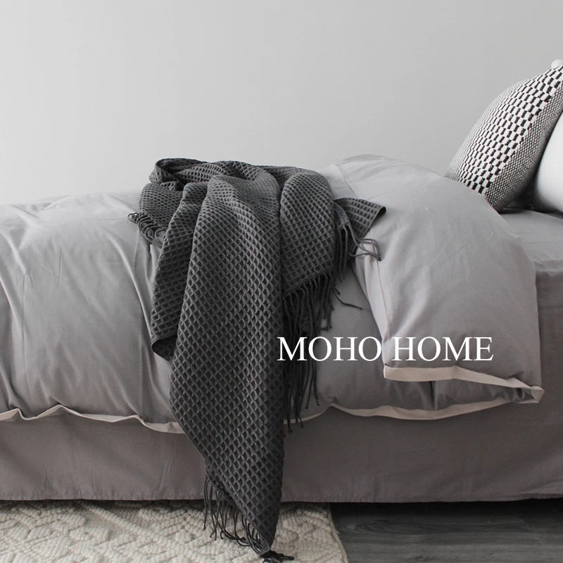 

Nordic Nap Air Conditioning Blanket Sofa Blanket Model Room Towel Set Simple Minimalist Black And White Gray
