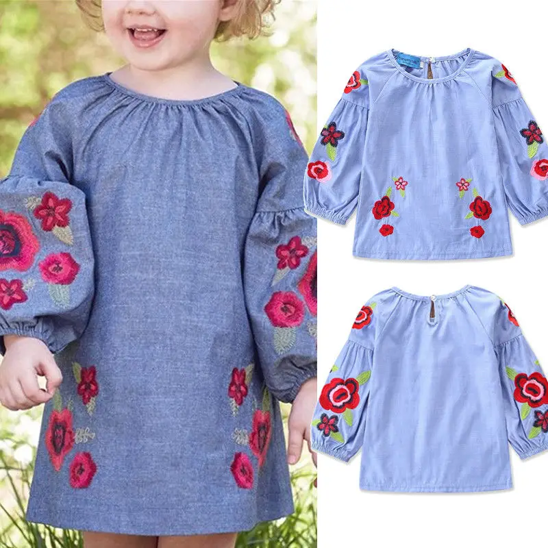 Toddler Baby Girls Denim Long Sleeve Kids Party Pageant Princess