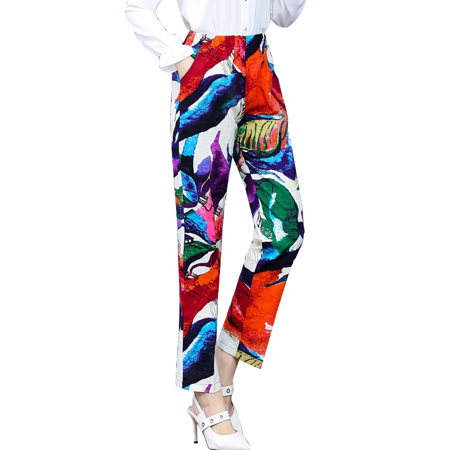 

Straight pants women 2019 Spring fashion casual Elastic waist full length loose women print Pants female plus size XL-5XL