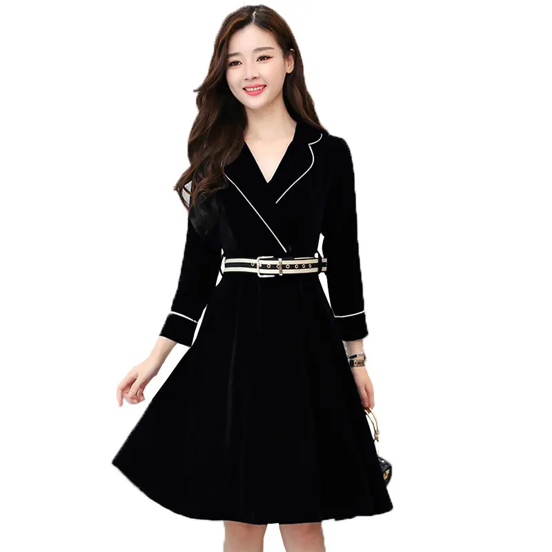 

Belt Long sleeve Spring Dress Women 2018 New Vestido Plus size Tighten waist A word Ladies dresses Casual Party dress Vestidos