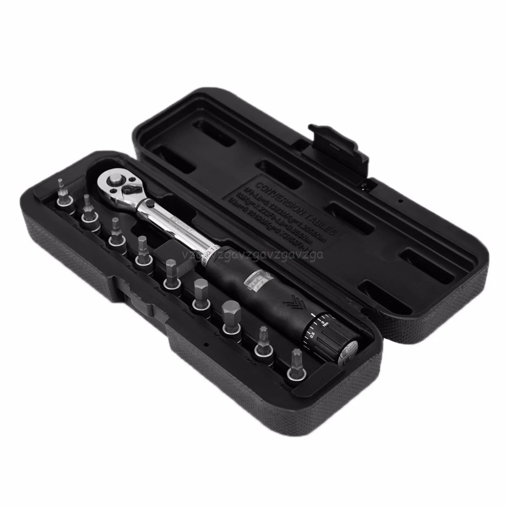 

1/4" 2-14Nm Drive Click Torque Wrench Hand Spanner + 9 Socket Bits + Box Set Bike Bicycle Tool J03 19 Dropship