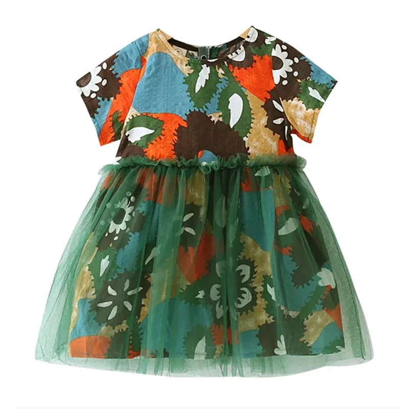 

Girls Kids Children New Casual Fashion Summer Short Print Pattern A-Line Cotton Ployester Mesh Dress