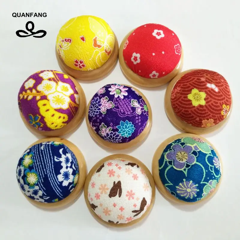

QUANFANG 2017 Wooden Base Needle Cushion Pad With Printed Floral Pattern Fabric Cover Accessory Tools for DIY Sewing Needlework