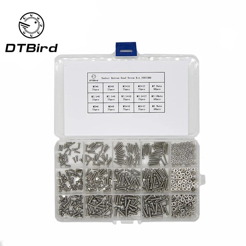 

480Pcs/box M2 M2.5 M3 ISO7380 GB70.2 304 Stainless Steel Screws Mushroom Hexagon Socket Button Head Screw Kit HW016 Box screws