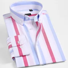 Роскошные мужские полосатые рубашки хлопок с длинным рукавом удобные классические узкие мужские деловые повседневные рубашки