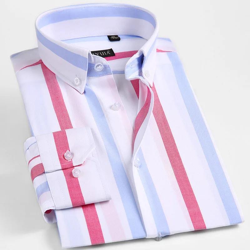 

Luxury Men's Striped Dress Shirts 100% Cotton Long Sleeve Comfortable Social Classic Slim Fit Men Business Casual Shirt