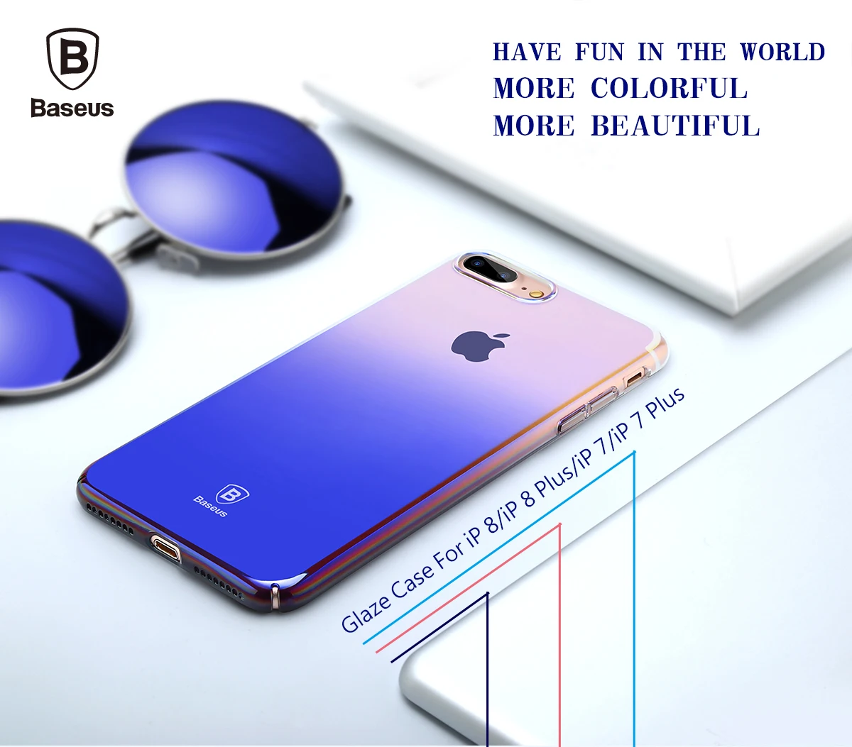 

Baseus luxury case for iPhone 7 8 case Transparent Gradient Color Design for iPhone 7 8 plus case light Cover Phone Cases