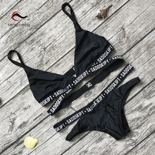 2017 Retro Swimwear Women Plus Size High Waist Cutout Bikini Set Swimsuit Push Up Letter Print Bikinis Female Bathing Suit Cheap