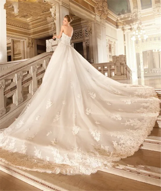 balón vestido de novia largo cola de novia de novia de encaje