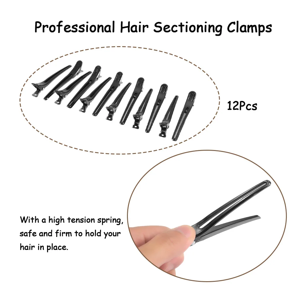 12Pcs Black Hair Grip Clips Hairdressing Sectioning Cutting Hair Clamps Clip Professional Plastic Salon Styling Hair Clips