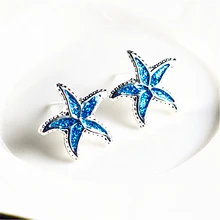 Серьги-гвоздики в виде раковины морской звезды с синим искусственным опалом, богемные серьги для женщин, свадебные летние пляжные ювелирные изделия в виде звезды, Brincos