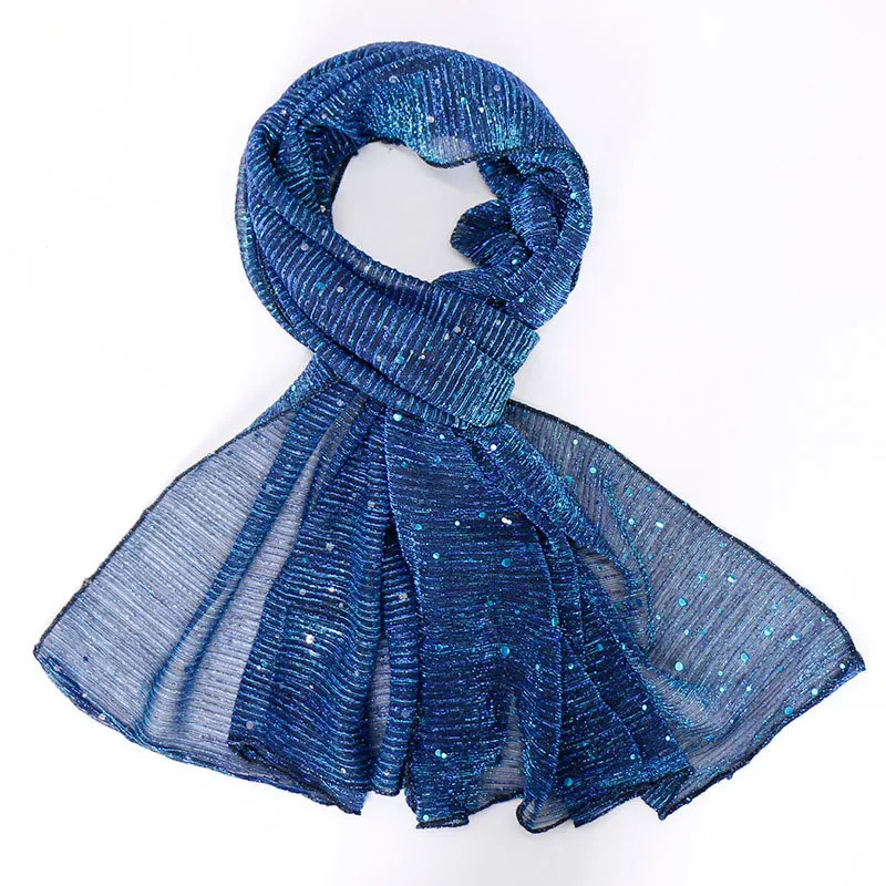 Женский летний Блестящий шарф с люрексом, модный однотонный шарф с бусинами, мусульманские платки, хиджаб, пашминовый Палантин 180*80 см