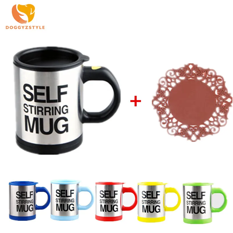 

400ML Electric Automatic Mixing Cup Creative Gift Coffee Cup Plus Coaster Stainless Steel Double Mark Lazy DOGGYZSTYLE