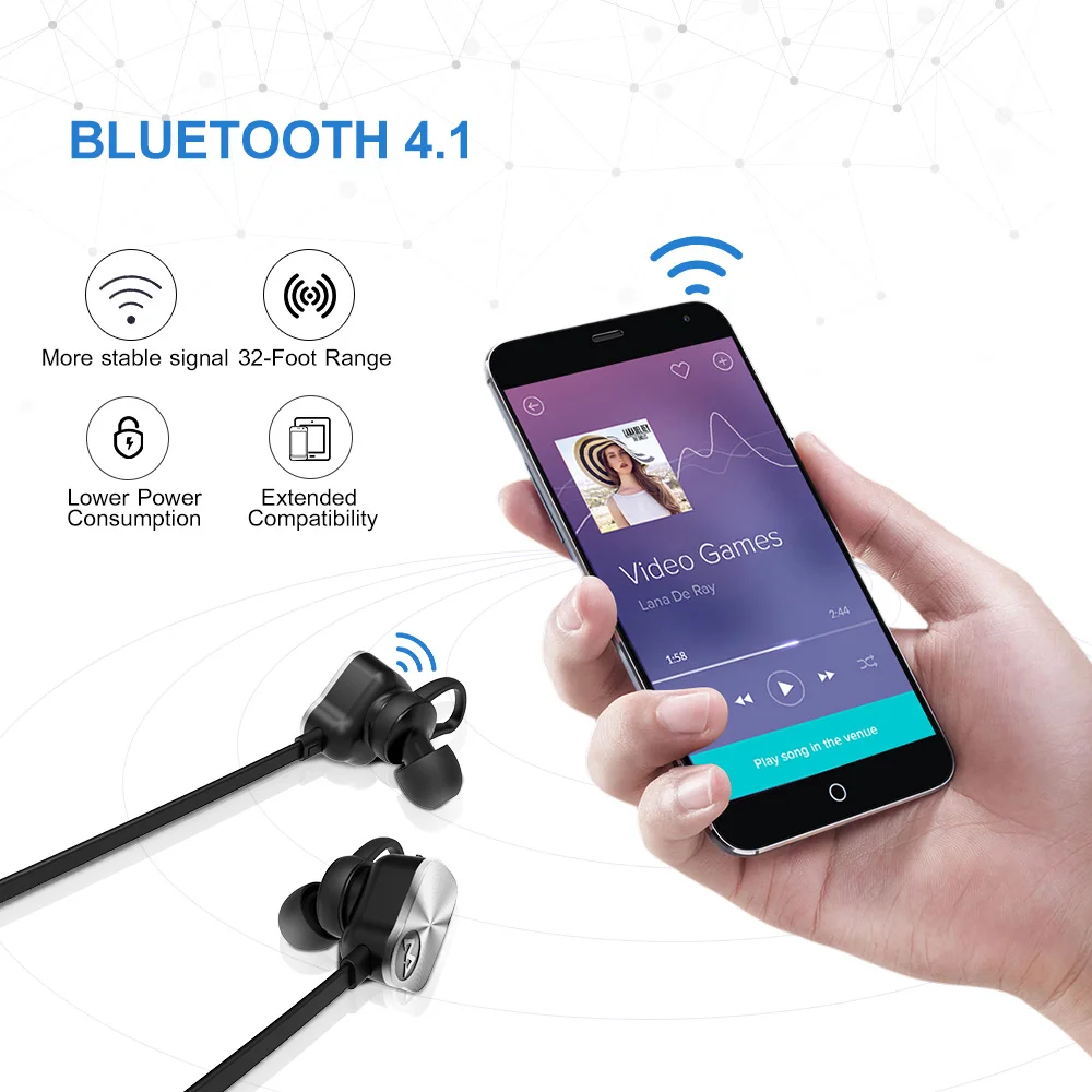 Mpow MBH29 беспроводные наушники Bluetooth 4,1 наушники-вкладыши с пультом дистанционного управления и микрофоном стерео спортивные наушники для телефонов