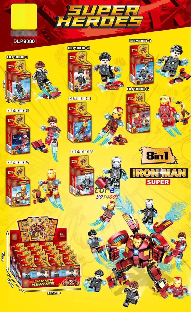 

1/Set Super Heroes Infinity War Figures Avengers Iron Man 8 In 1 Hulk Buster Ironman building blocks toys for children
