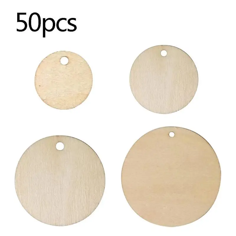 

50pcs Ornaments Wooden Home Decoration Mix Round Pattern Unfinished Wood Slices DIY Crafts Scrapbooking Tools