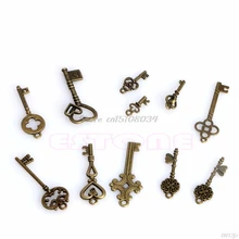 11 шт старинный кулон 45615 сердце ключница стимпанк старый вид скелет набор ключей