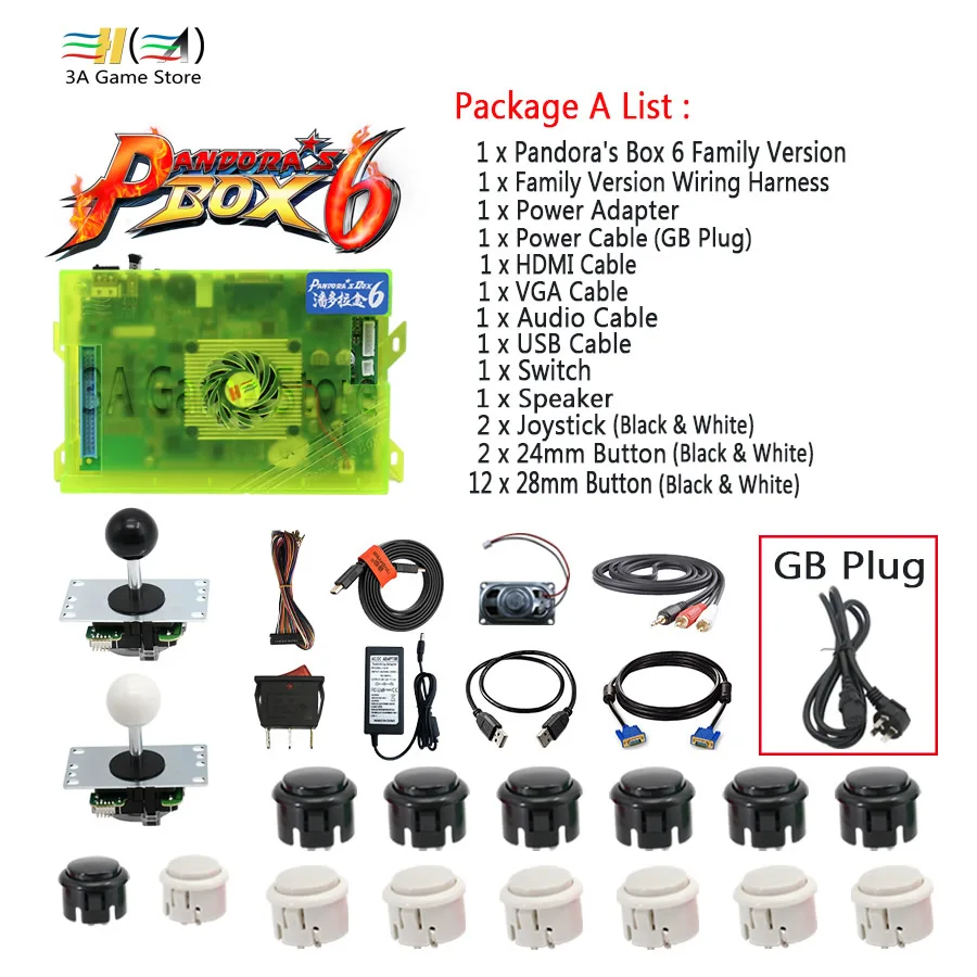 Pandora Box 6 1300 семейная версия материнская плата с управляющими аксессуарами DIY аркадные наборы части джойстик usb Кнопка питания - Цвет: A set - GB plug