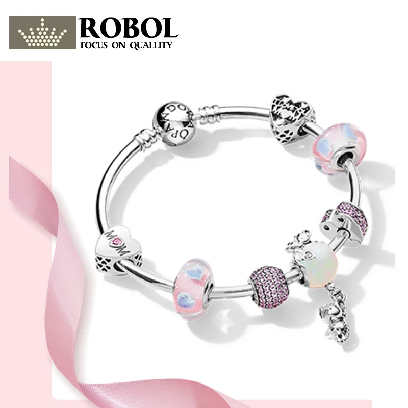 

ROBOL Original Pandol 925 Silver Charm Series Bead Lady Jewelry Mother's Day Gift Warm high quality 1:1 With Logo Bracelet