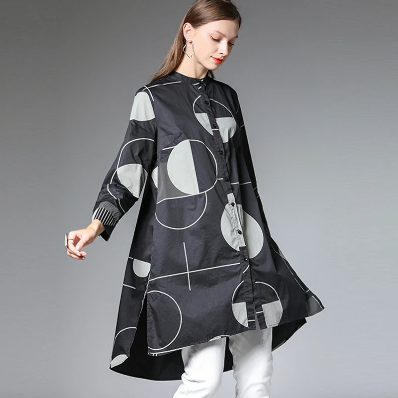 2019Autumn 100% Cotton irregular shirt mandarin