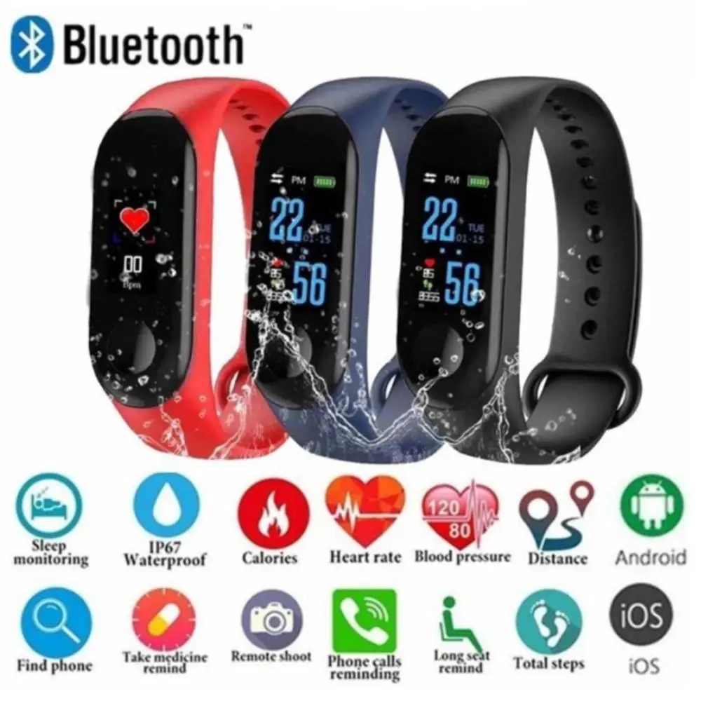 

Slimy M3 Color Screen Smart Watch Pedometer Blood Pressure Heart Rate Monitor Fitness Smartwatch Bracelet PK Miband 3 Y5 F1 S2