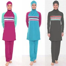 Контрастный цвет Плавательный мусульманский женский лоскутный мусульманский купальный костюм женский отпечатанный скромные купальники с капюшоном хиджаб Арабская одежда