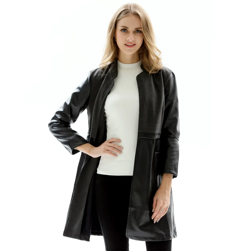 

Patchwork Chaqueta Mujer Black Pu Long Coat Trench Winter Woman Clothes Casaco Feminino Big Size 5XL Women Faux Leather Jacket