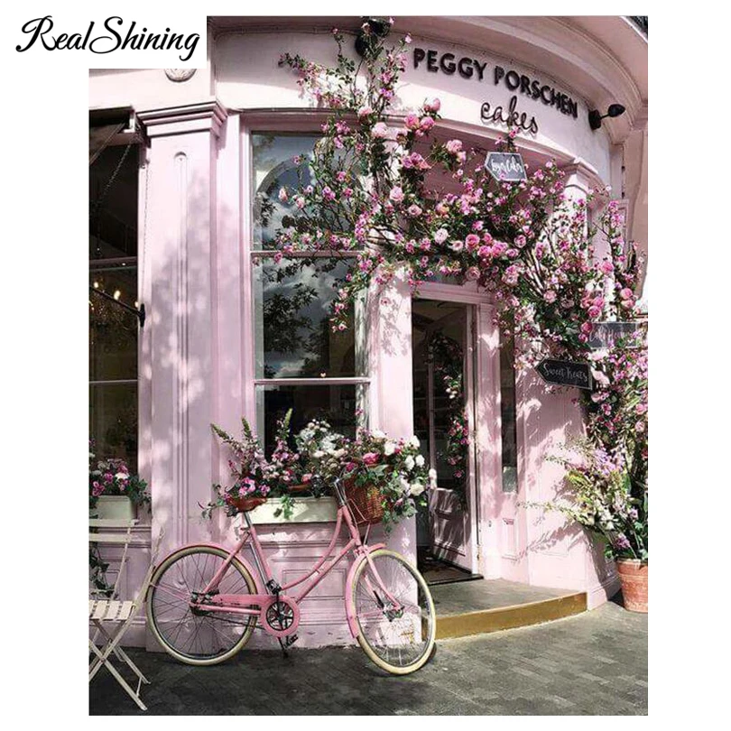 

REALSHINING Diamond Embroidery 5D DIY Diamond Painting Bicycle Scenery Full square Mosaic Diamond Painting Cross Stitch FS1384