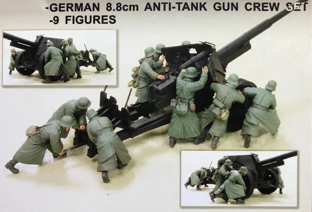 1/35 нецветные 8 см Анти-танк человек Экипаж-9 фигурок Игрушечная модель из смолы