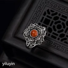 KJJEAXCMY boutique jewelry S925 pure silver peony natural red agate, retro personality opening lady ring finger ring kjjeaxcmy boutique jewelry s925 pure silver peony natural red agate retro personality opening lady ring finger ring