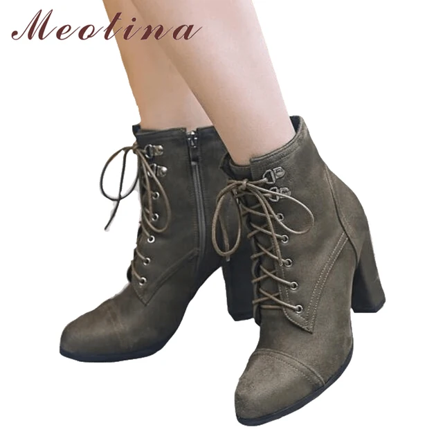 Meotina Damens Ankle Stiefel Winter High Heels Stiefel Lace Up Thick Heel ... Meotina Damens Ankle Winter Stiefel Winter Ankle High Heels Stiefel Lace Up Thick Heel ... 406817