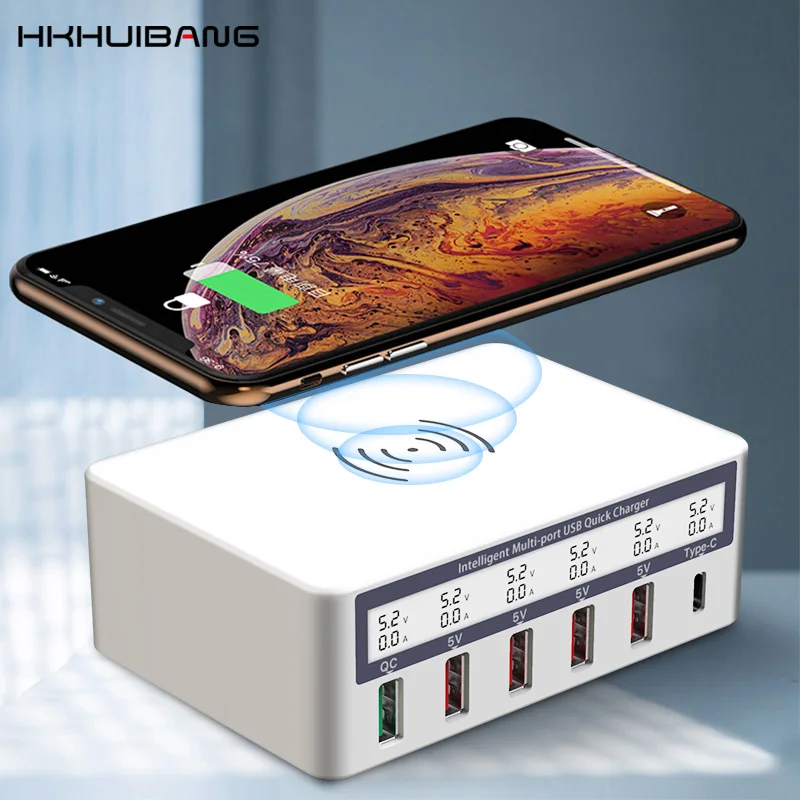 

Wireless Charger QC3.0 USB Charger Type C Charging Mobile Phone Fast Charger For iPhone Samsung S10 LED Display Charging Station