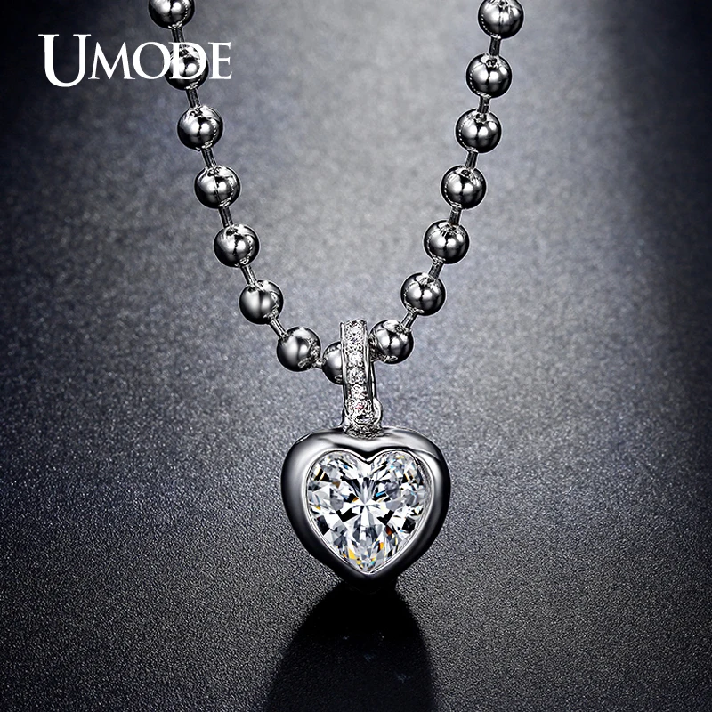 Prix pour UMODE En Forme de Coeur Blanc Or Couleur Pendentif Collier 10mm Zircon Cristal Collier Femmes Mode Bijoux Cadeau D'anniversaire UN0226 Prix pour UMODE En Forme de Coeur Blanc Or Couleur Pendentif Collier 10mm Zircon Cristal Collier Femmes Mode Bijoux Cadeau D'anniversaire UN0226