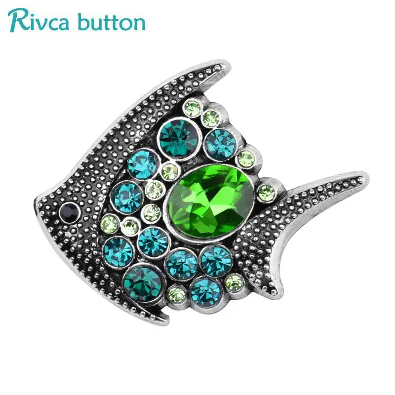 

2018 Rivca Elegant Button Newest Fashion 18mm Mixcolour Fish Button For Women Fit Charm leather alloy fashion Bracelet jewelery