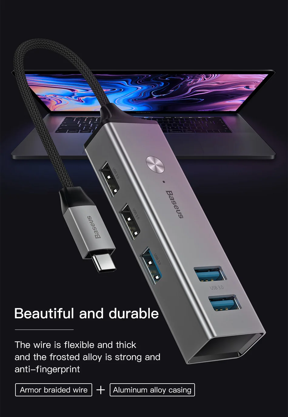 Baseus 5 портов USB C концентратор USB 3,0 OTG концентратор USB Высокоскоростной разветвитель 5 Гбит/с для Macbook компьютера ноутбука type C концентратор USB 2,0 адаптер