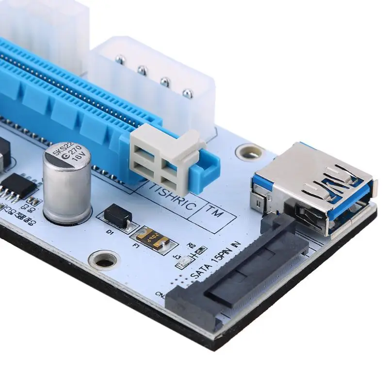 Ver 008S 60cm 3 in 1 Molex 4Pin SATA 6PIN PCIE PCI-E PCI Express Riser Card 1x to 16x USB 3.0 Cable For Mining Bitcoin Miner