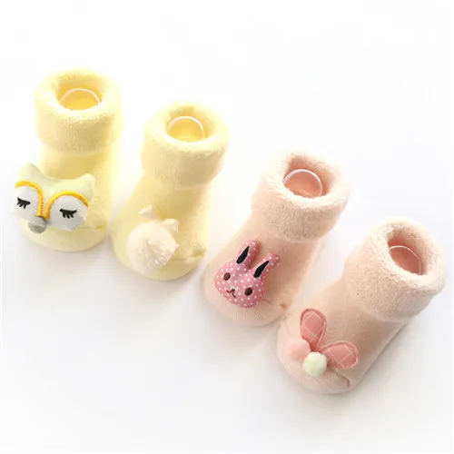 2 пар/лот, носки для новорожденных, хлопковые махровые носки детские зимние нескользящие носки для девочек и мальчиков, обувь для детей от 0 до 12 месяцев - Цвет: Цвет: желтый